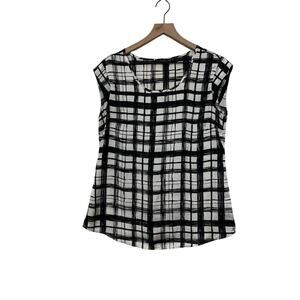 The Limited Womens Black and White Checked Cap Sleeve Blouse Size Medium